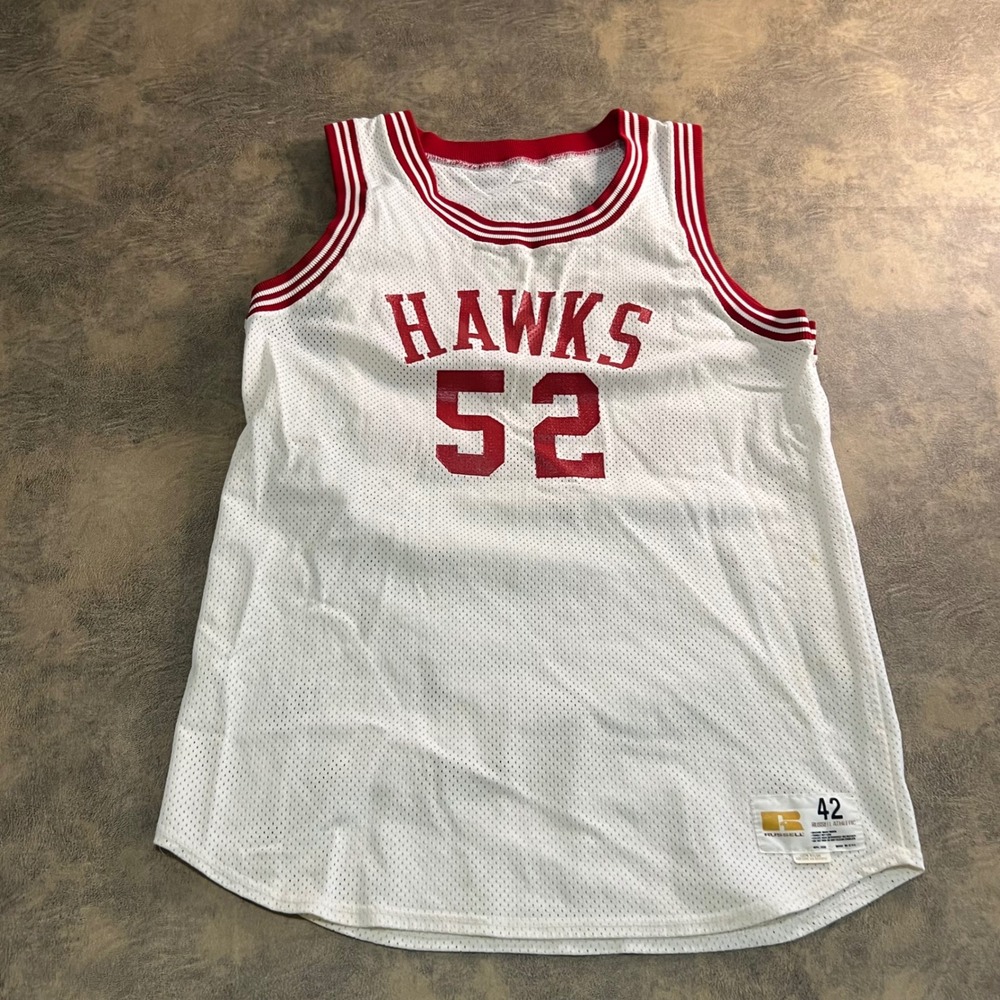 Russell Athletic‎ Basketball Jersey Mens 42 White Hawks 52 Vintage 80s Retro